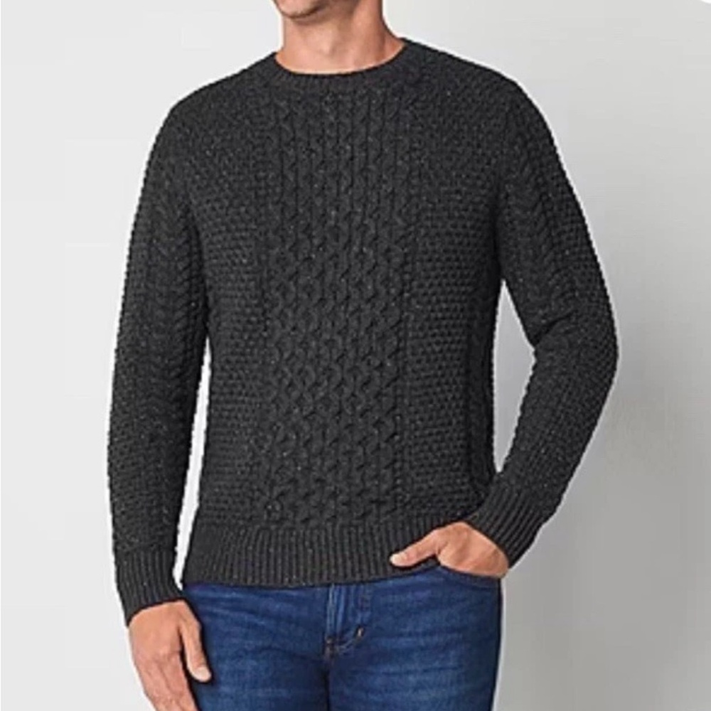 Cable knit Mutual Weave Sweater Mens Medium Dark Gray Heather Cotton Wool Blend